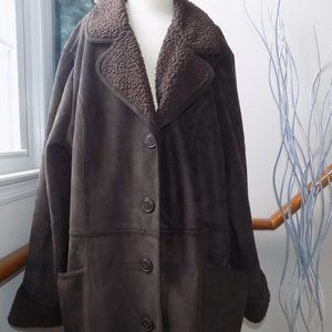 DENIM & CO Dark Brown Ladies Suede and Sherpa Lined Coat Women's Size XL-XXL